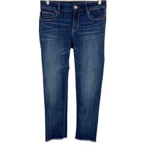 White House Black Market Slim Crop Denim Jeans 4 Medium Wash Raw Hem Women